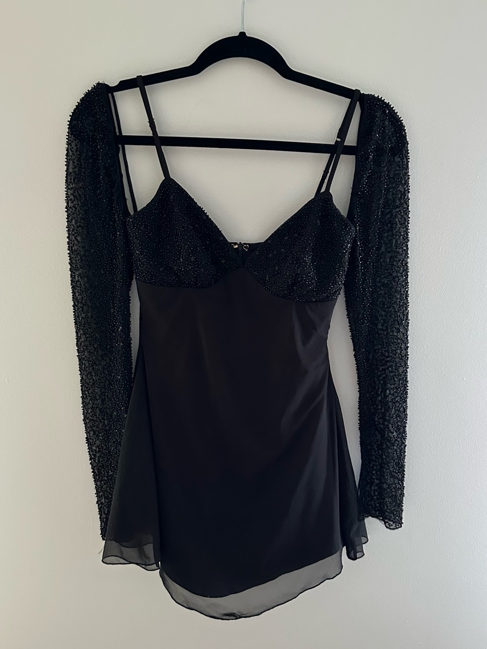 Oh Polly Black Beaded Long-Sleeve Dress